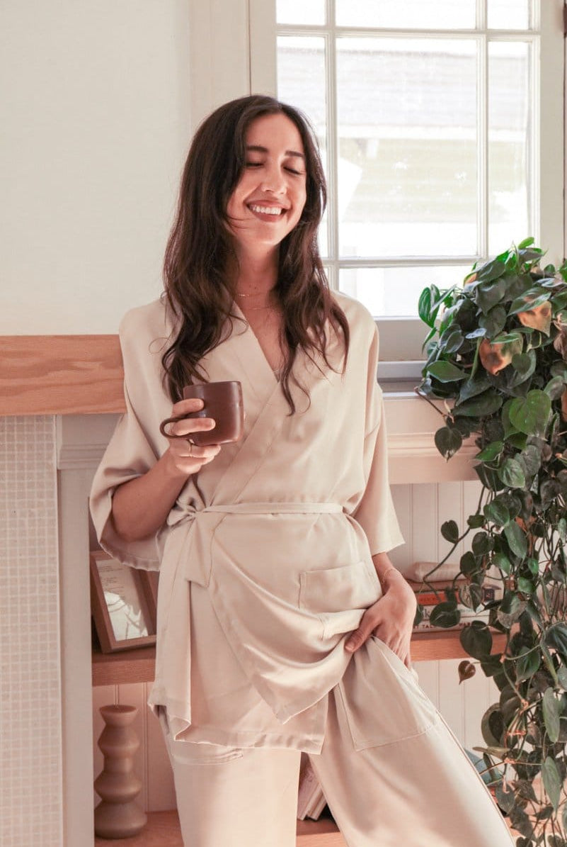 OddBird Loungewear Ivory / Kardeş Top / XS Eco Satin Kardeş Loungewear Separates - SECONDS/SAMPLE
