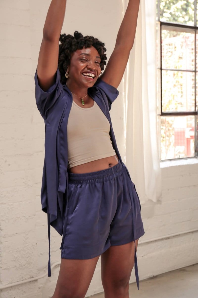 OddBird Loungewear Indigo / XS Eco Satin Kardeş Loungewear Shorts - SECONDS/SAMPLE