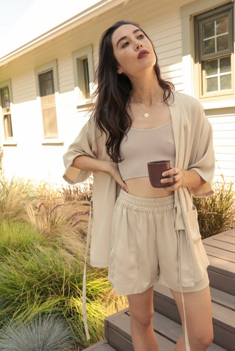 OddBird Loungewear Ivory / XS Eco Satin Kardeş Loungewear Shorts - SECONDS/SAMPLE