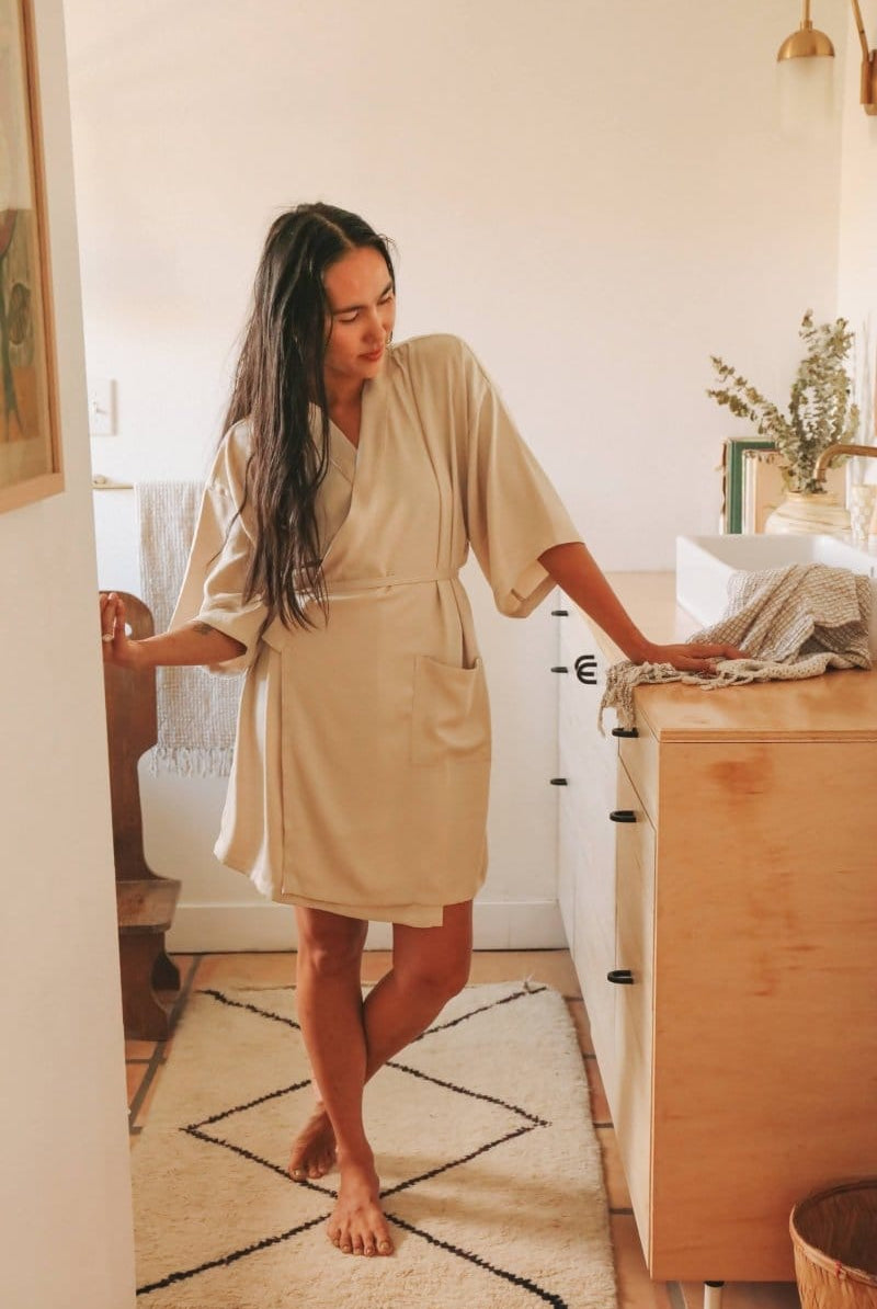 OddBird Loungewear Ivory. / XS Eco Satin Selin Sleep/Play Dress - SECONDS/SAMPLE
