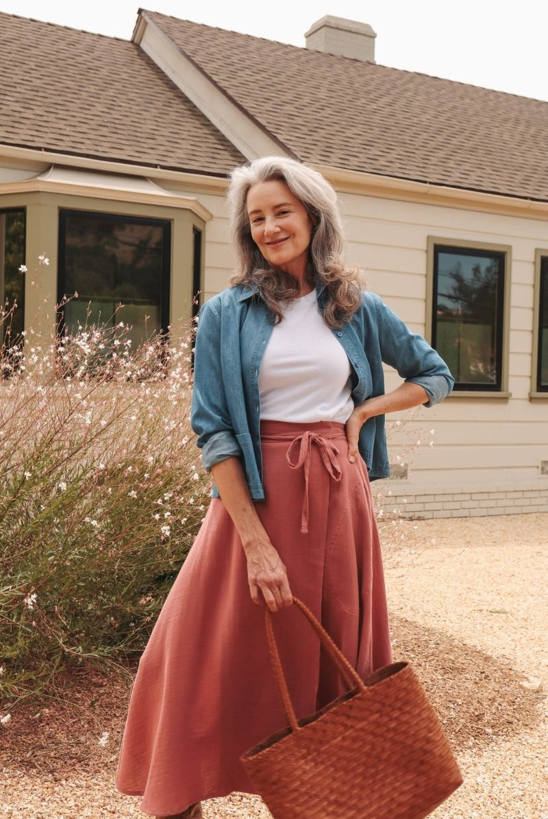 *E.E.L.E* Abla A-Line Wrap Skirt - Canyon Rose - KLEABLACRXSS - OddBird Co.