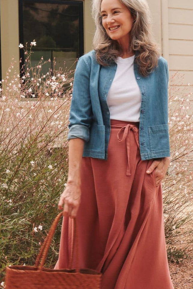 *E.E.L.E* Abla A-Line Wrap Skirt - Canyon Rose - KLEABLACRXSS - OddBird Co.