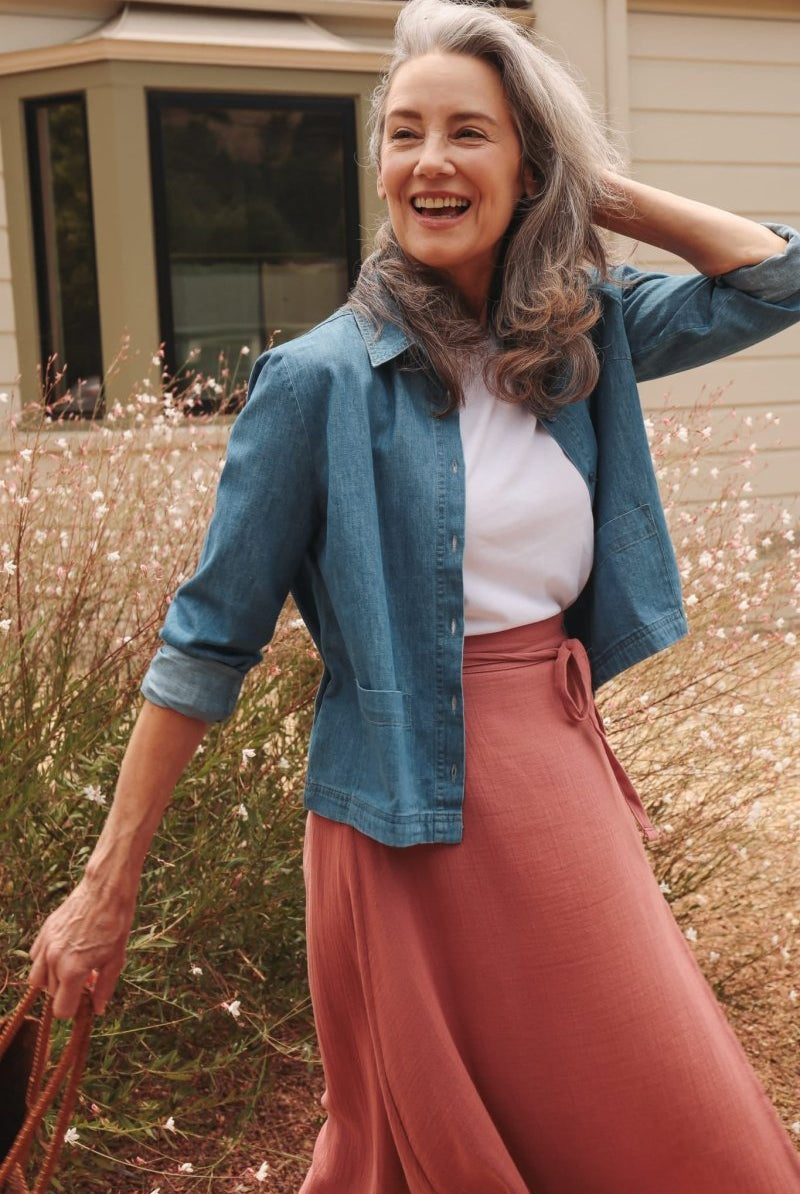 *E.E.L.E* Abla A-Line Wrap Skirt - Canyon Rose - KLEABLACRXSS - OddBird Co.