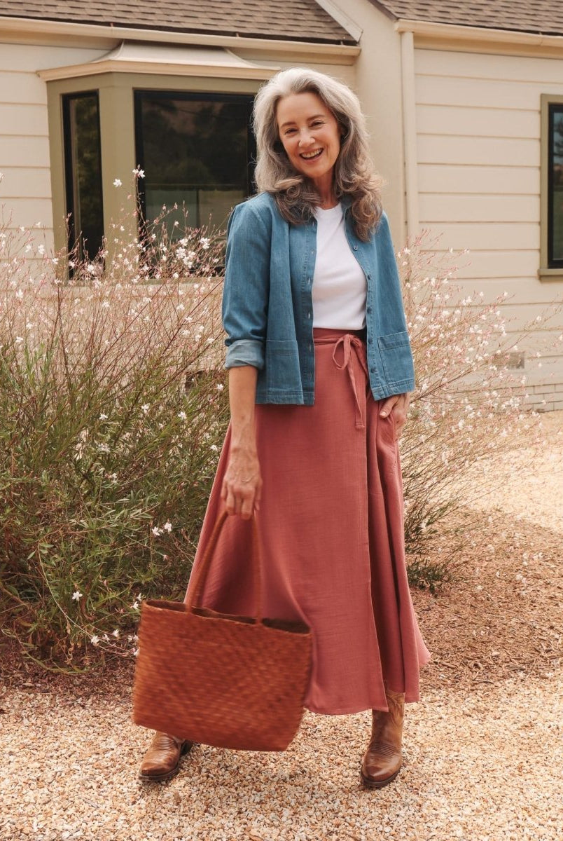 *E.E.L.E* Abla A-Line Wrap Skirt - Canyon Rose - KLEABLACRXSS - OddBird Co.