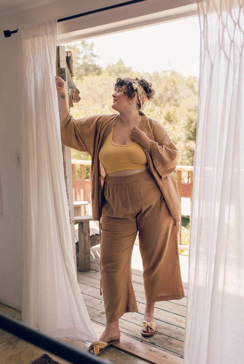 Kardeş Şile Loungewear Separates - Kahve - XLKSTOPK1X - OddBird Co.