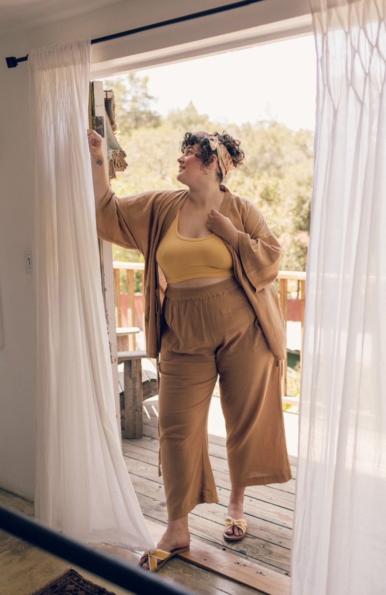 Kardeş Şile Loungewear Separates - Kahve - XLKSTOPK1X - OddBird Co.