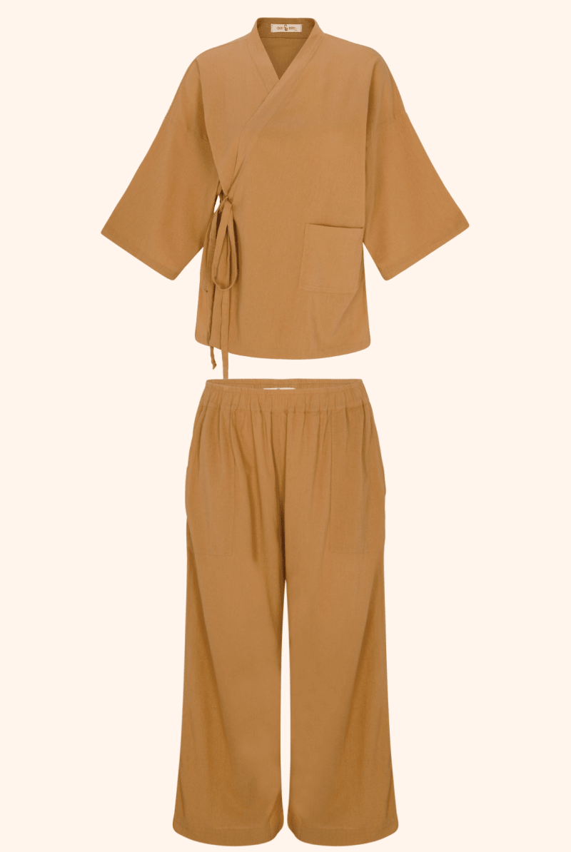 Kardeş Şile Loungewear Separates - Kahve - XLKSTOPK1X - OddBird Co.