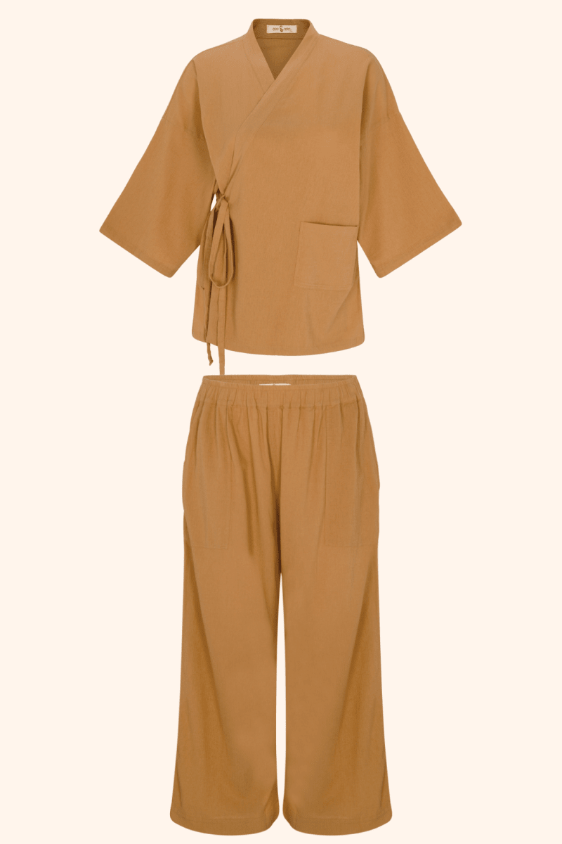 Kardeş Şile Loungewear Separates - Kahve - XLKSTOPK1X - OddBird Co.