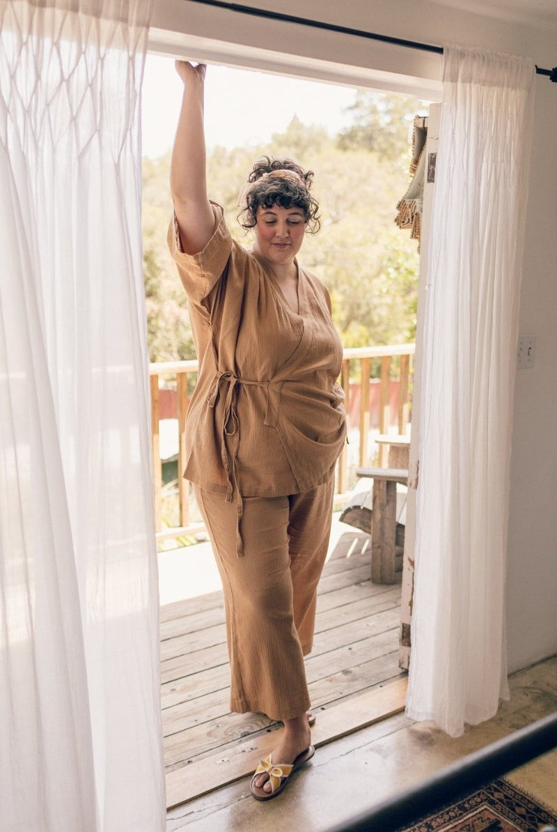 Kardeş Şile Loungewear Separates - Kahve - XLKSTOPK1X - OddBird Co.