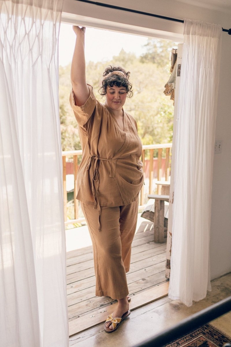 Kardeş Şile Loungewear Separates - Kahve - XLKSTOPK1X - OddBird Co.