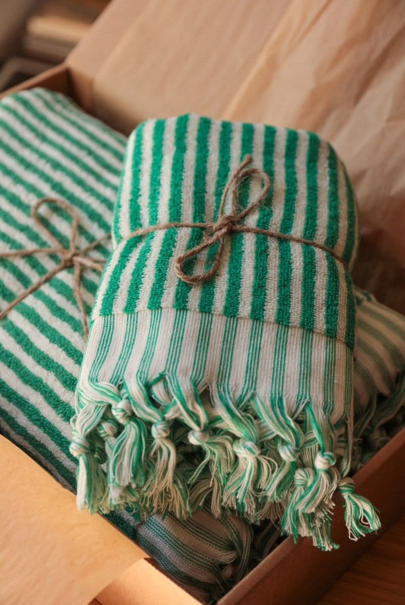 OddBird Towels Emerald Green / Bath Towel (Single) Limited Edition Çizgi Turkish Terry Towel Collection