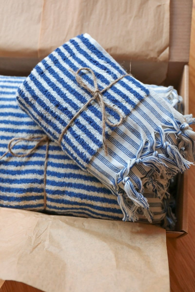 OddBird Towels Royal Blue / Bath Towel (Single) Limited Edition Çizgi Turkish Terry Towel Collection