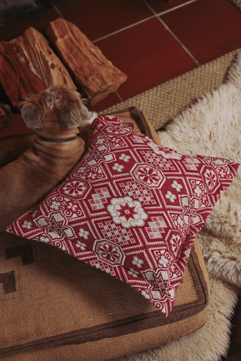 OddBird Blankets Crimson Mosaic Handwoven Throw Pillow