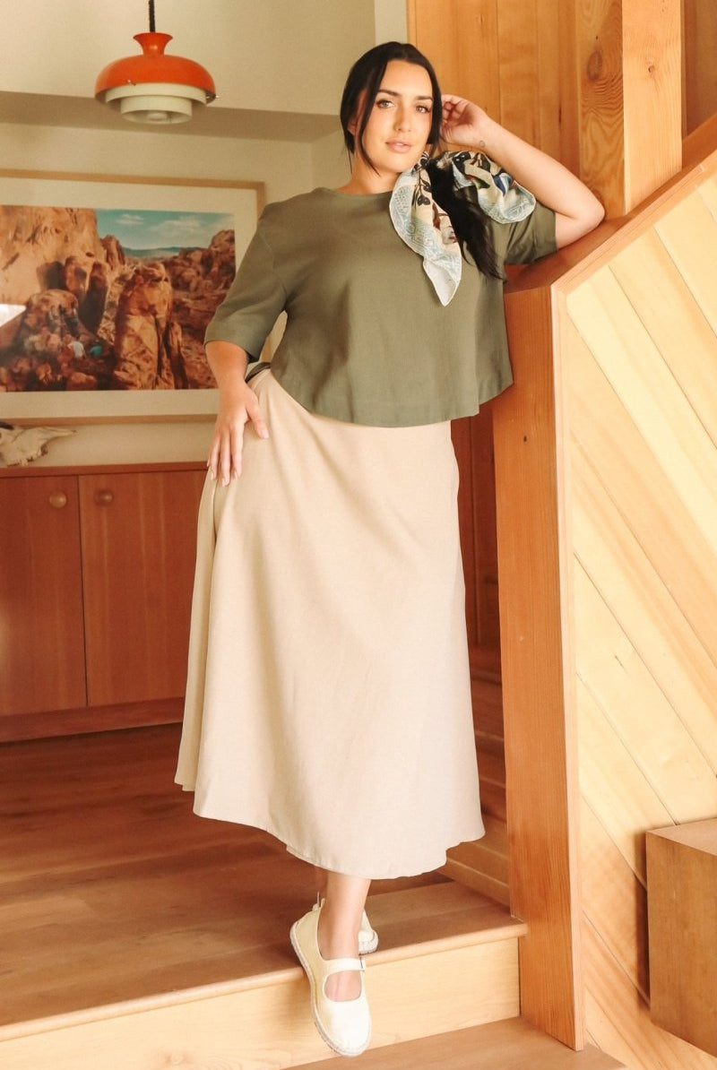 *NEW* Abla A-Line Wrap Skirt - Khaki - - OddBird Co.