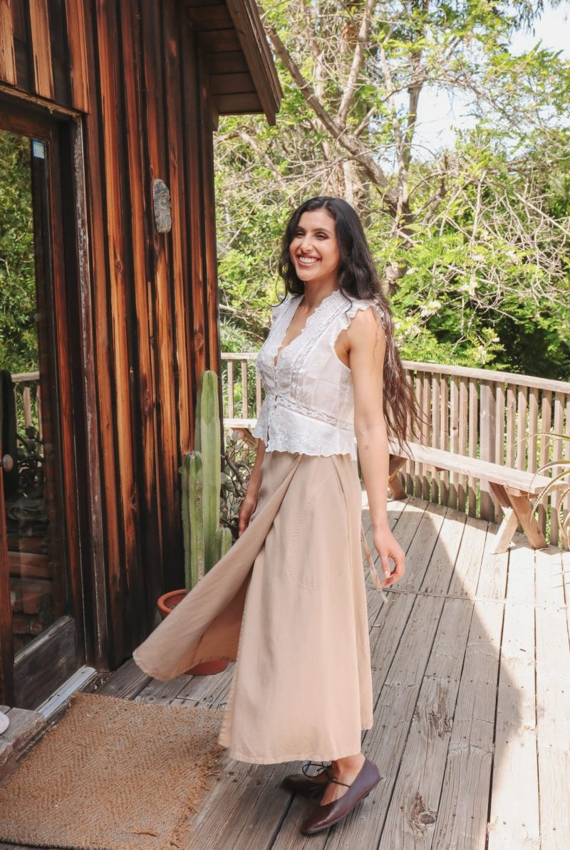 *NEW* Abla A - Line Wrap Skirt - Khaki - - OddBird Co.