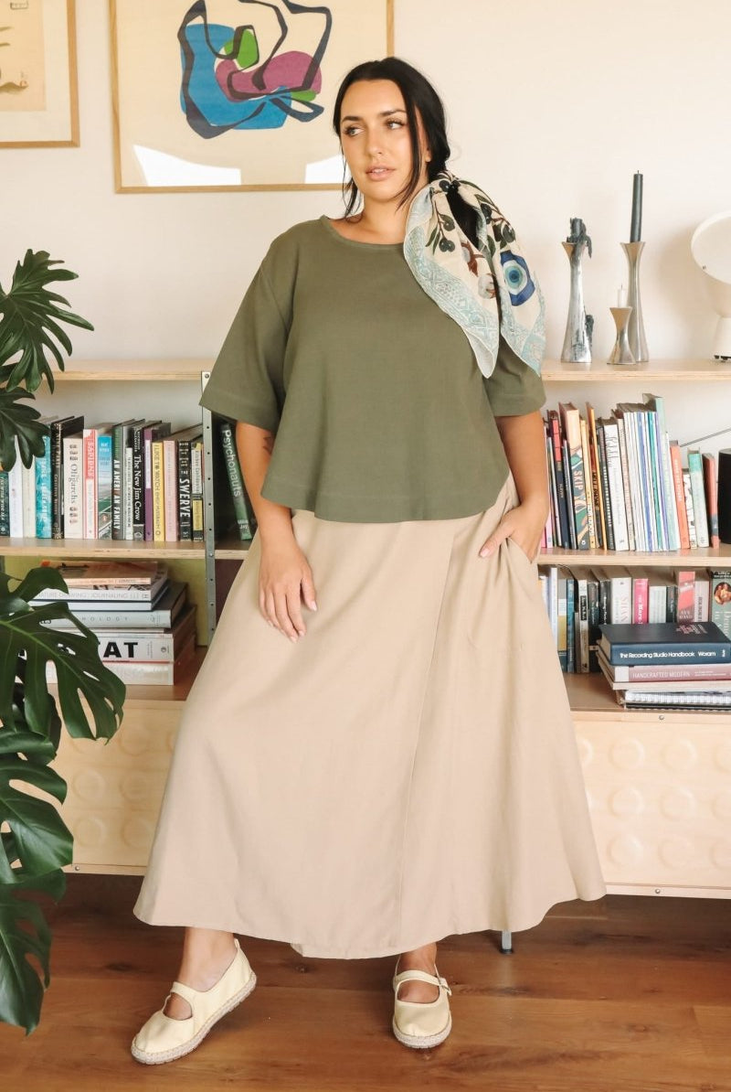 *NEW* Abla A-Line Wrap Skirt - Khaki - - OddBird Co.