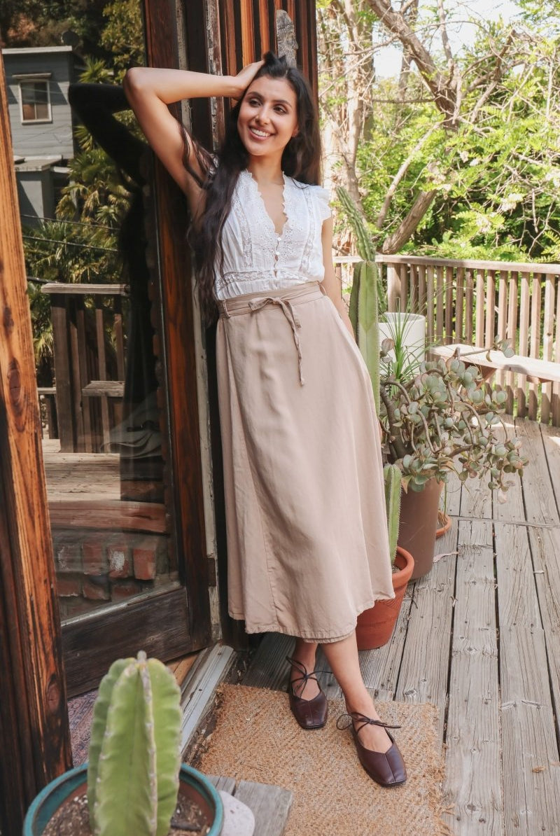 *NEW* Abla A - Line Wrap Skirt - Khaki - - OddBird Co.