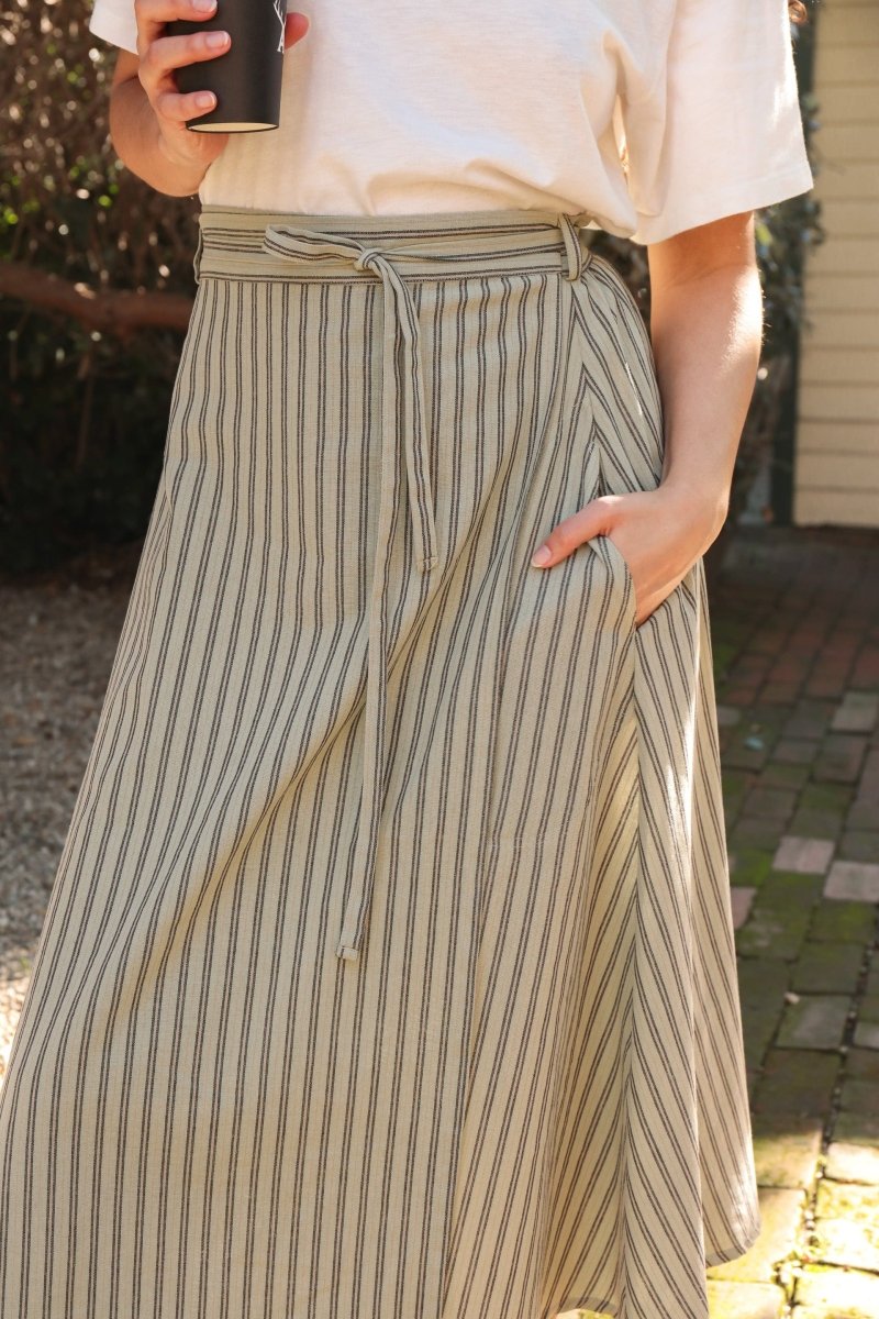 *NEW* Abla A - Line Wrap Skirt - Minted Stripe - KLEEMREMINTXSS - OddBird Co.