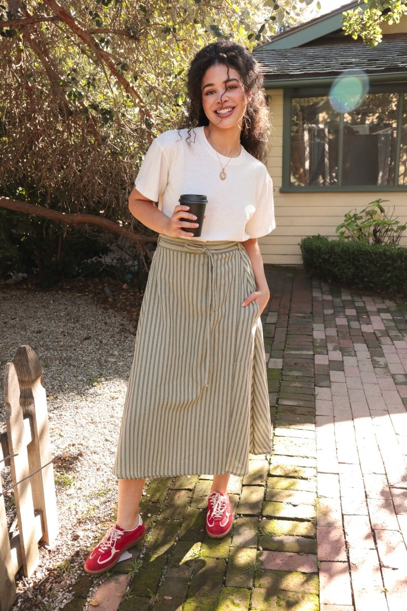 *NEW* Abla A - Line Wrap Skirt - Minted Stripe - KLEEMREMINTXSS - OddBird Co.
