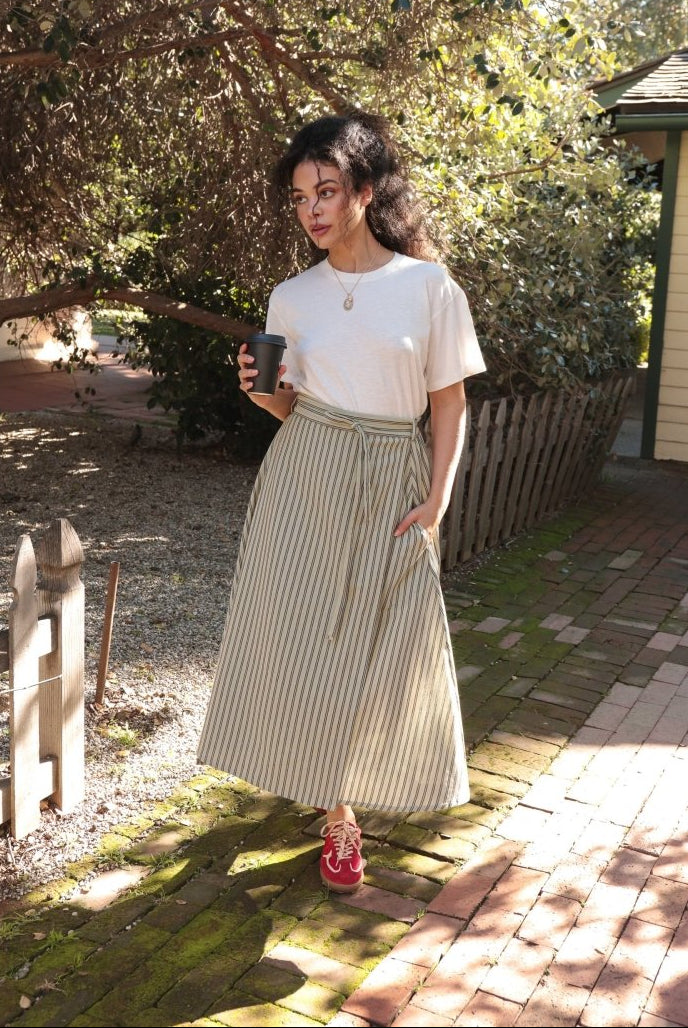 *NEW* Abla A - Line Wrap Skirt - Minted Stripe - KLEEMREMINTXSS - OddBird Co.