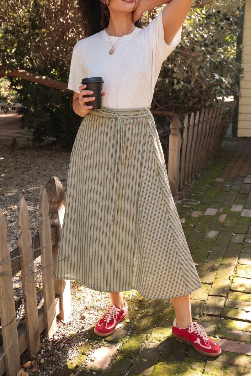 *NEW* Abla A - Line Wrap Skirt - Minted Stripe - KLEEMREMINTXSS - OddBird Co.