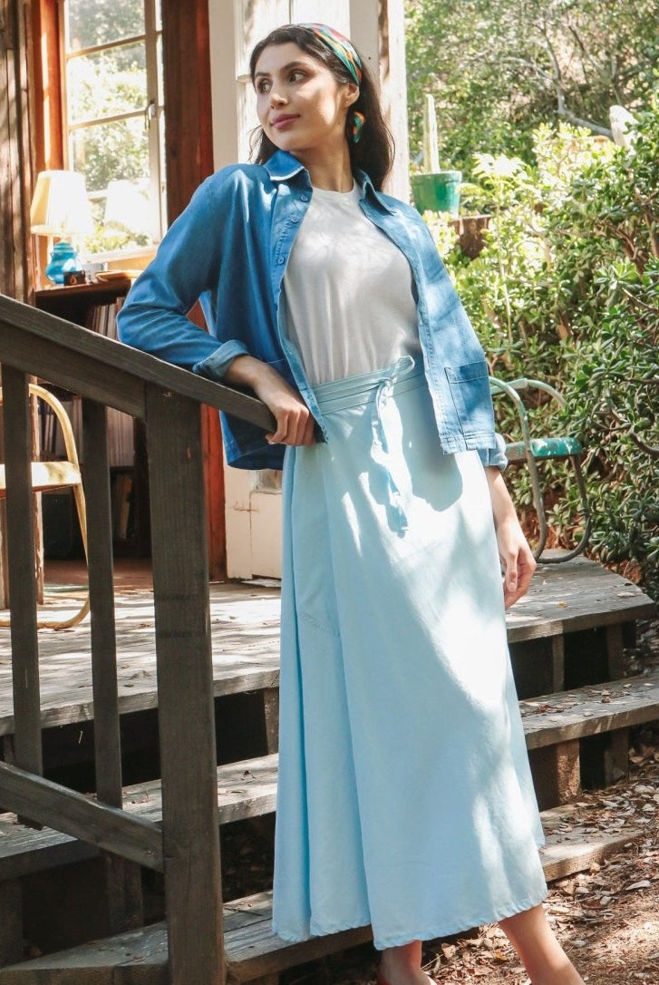 *NEW* Abla A - Line Wrap Skirt - Soft Blue - - OddBird Co.