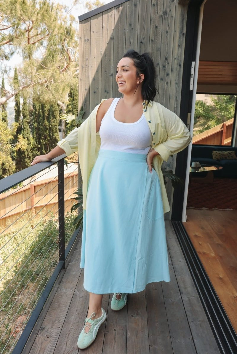 *NEW* Abla A-Line Wrap Skirt - Soft Blue - - OddBird Co.