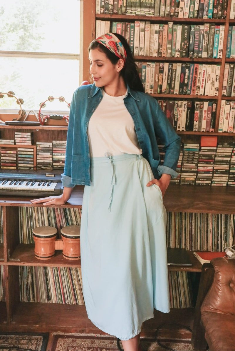 *NEW* Abla A - Line Wrap Skirt - Soft Blue - - OddBird Co.