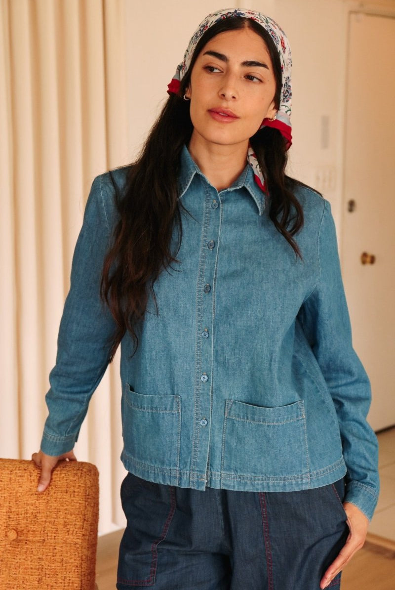 *NEW* Limited Edition Melek Cropped Denim Shirt - Light Wash - JLEMELEKCROPXS - OddBird Co.