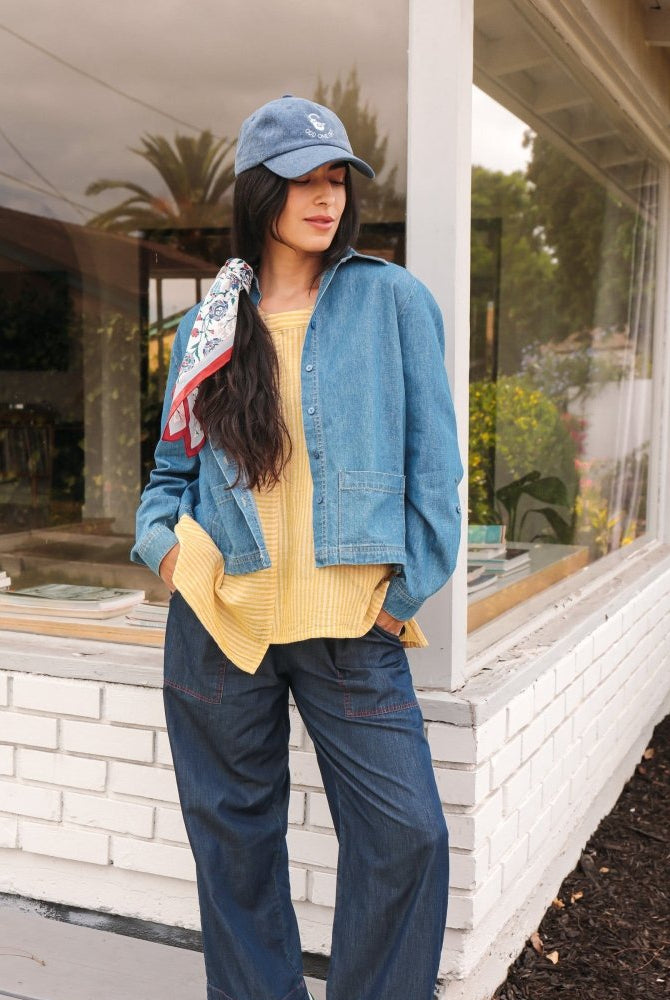 *NEW* Limited Edition Melek Cropped Denim Shirt - Light Wash - JLEMELEKCROPXS - OddBird Co.