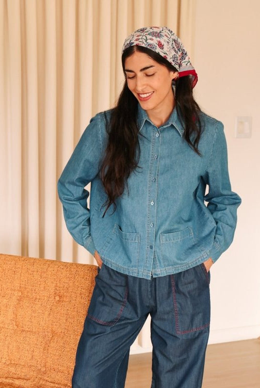 *NEW* Limited Edition Melek Cropped Denim Shirt - Light Wash - JLEMELEKCROPXS - OddBird Co.