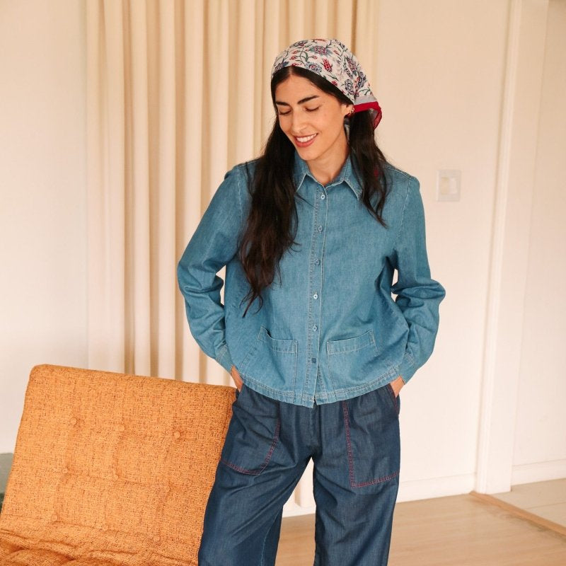 *NEW* Limited Edition Melek Cropped Denim Shirt - Light Wash - JLEMELEKCROPXS - OddBird Co.
