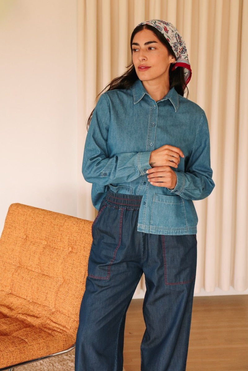 *NEW* Limited Edition Melek Cropped Denim Shirt - Light Wash - JLEMELEKCROPXS - OddBird Co.