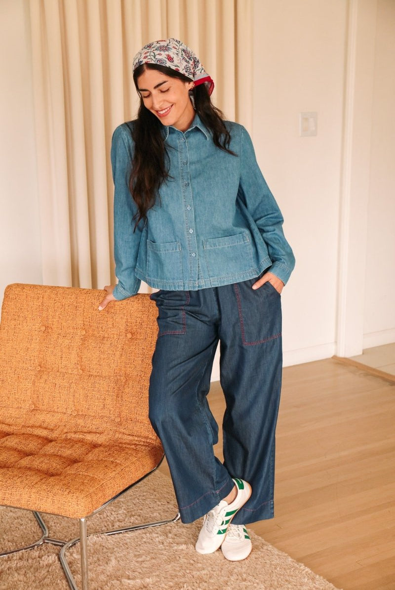 *NEW* Limited Edition Melek Cropped Denim Shirt - Light Wash - JLEMELEKCROPXS - OddBird Co.