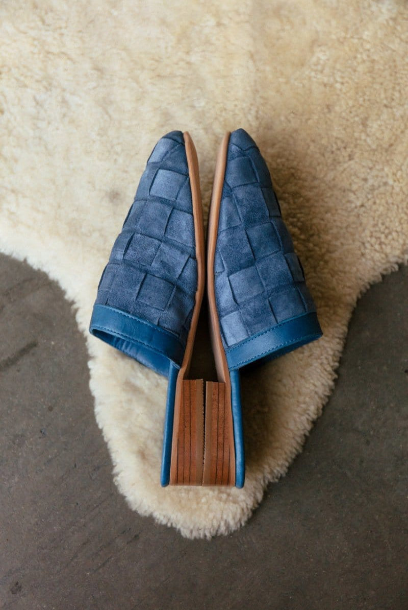 OddBird Footwear Suede Woven Slipper - Lapis