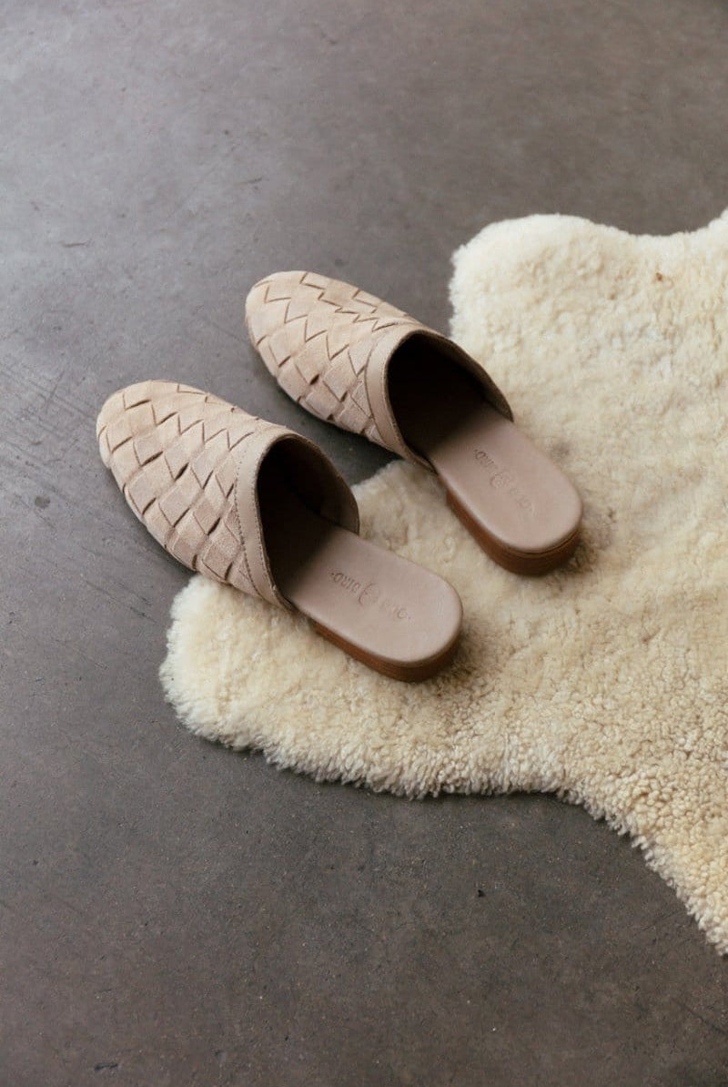 OddBird Footwear Suede Woven Slipper - Stone