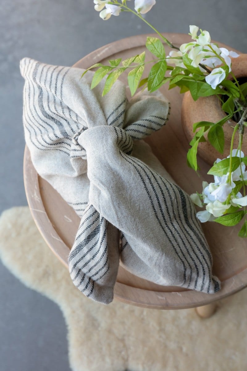 OddBird Accessories Fener (Natural Linen Charcoal Stripe) Waste Not Want Not - Bento Bag