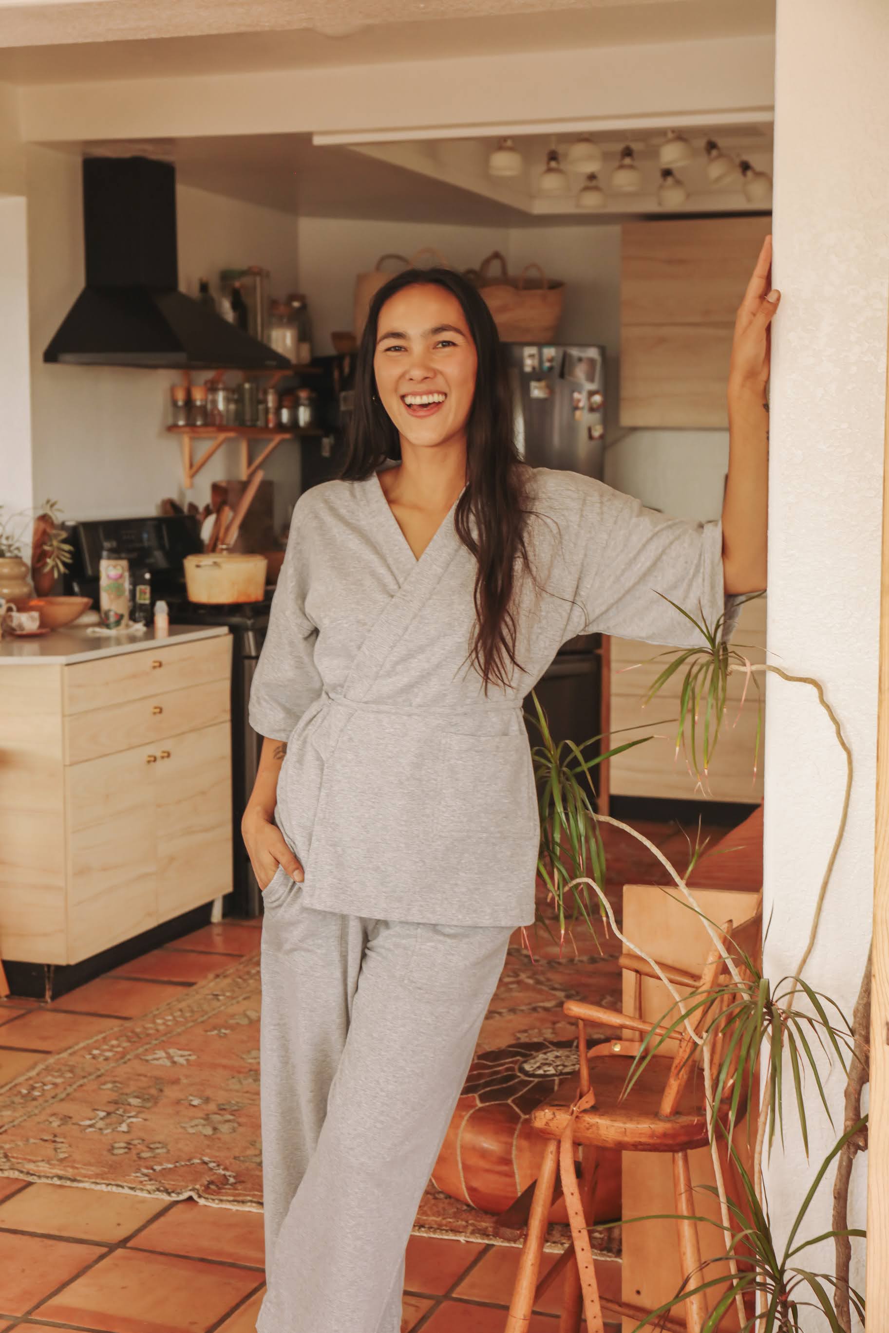 Karde Loungewear Top and Pants in Charcoal Grey Luxury 100 Soft Cotton Gauze Indoor and Outdoor Wear OddBird Co