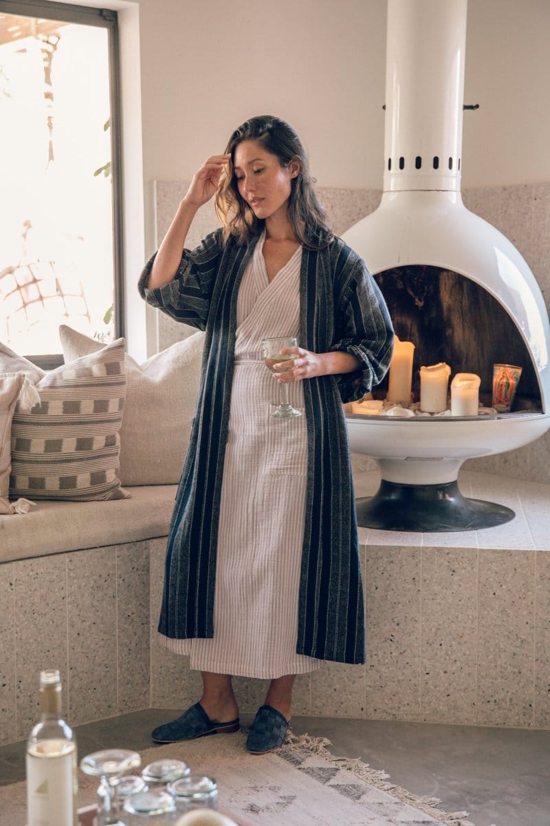 Asya Robe | Luxury Cotton Handwoven Turkish Robe in Indigo ...