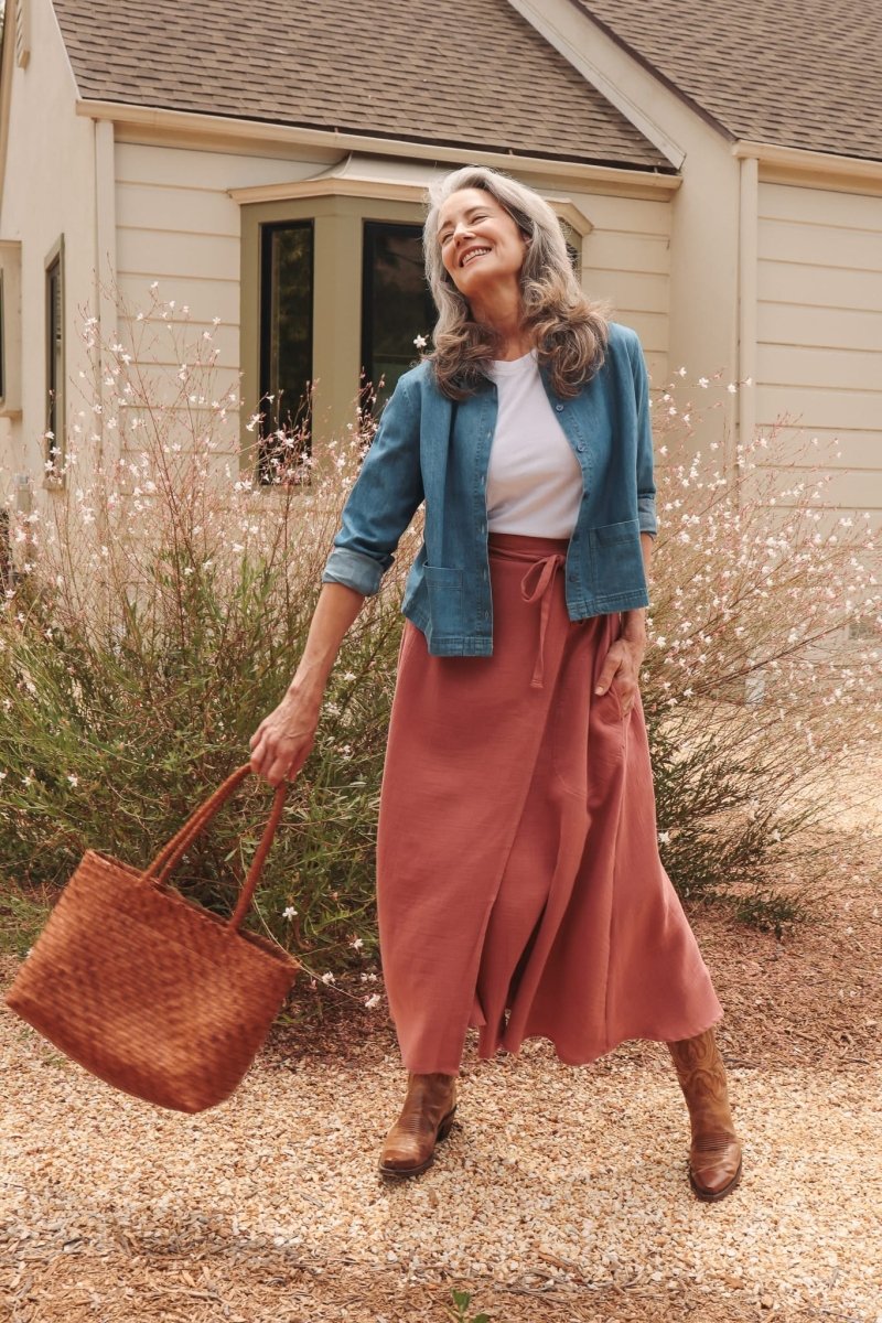 *E.E.L.E* Abla A-Line Wrap Skirt - Canyon Rose - KLEABLACRXSS - OddBird Co.
