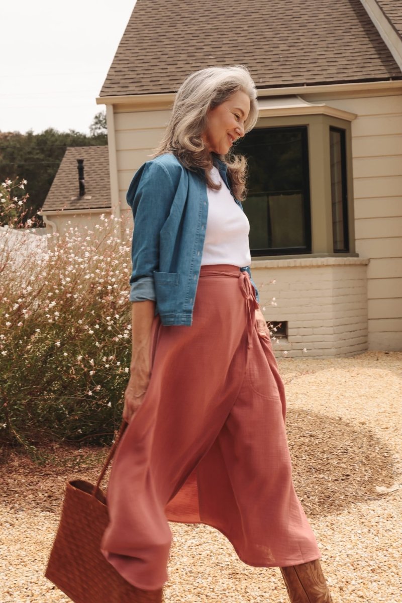 *E.E.L.E* Abla A-Line Wrap Skirt - Canyon Rose - KLEABLACRXSS - OddBird Co.