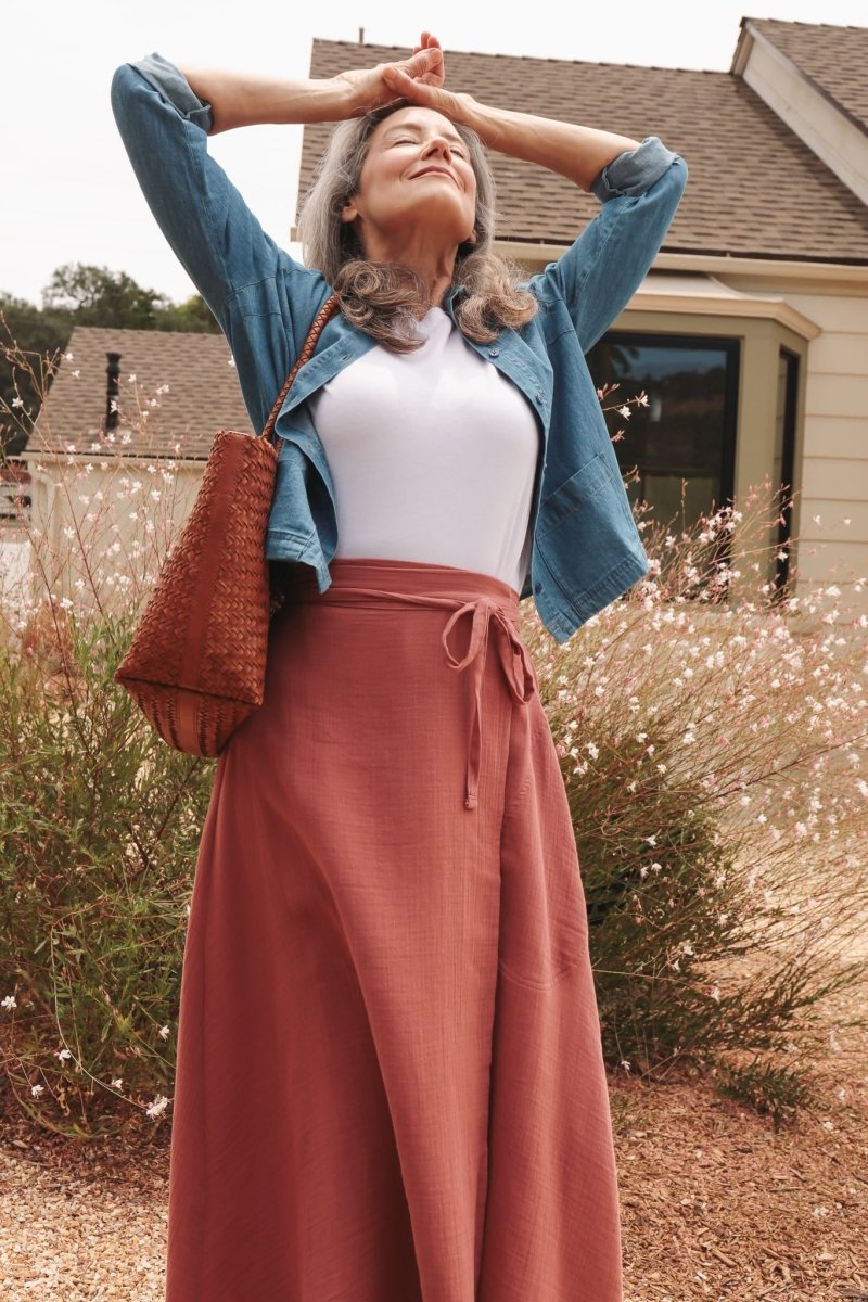 *E.E.L.E* Abla A-Line Wrap Skirt - Canyon Rose - KLEABLACRXSS - OddBird Co.