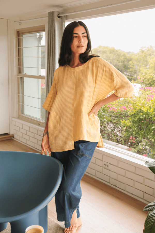 Hayal Top (Ivory, Blue Stripe, Yellow)