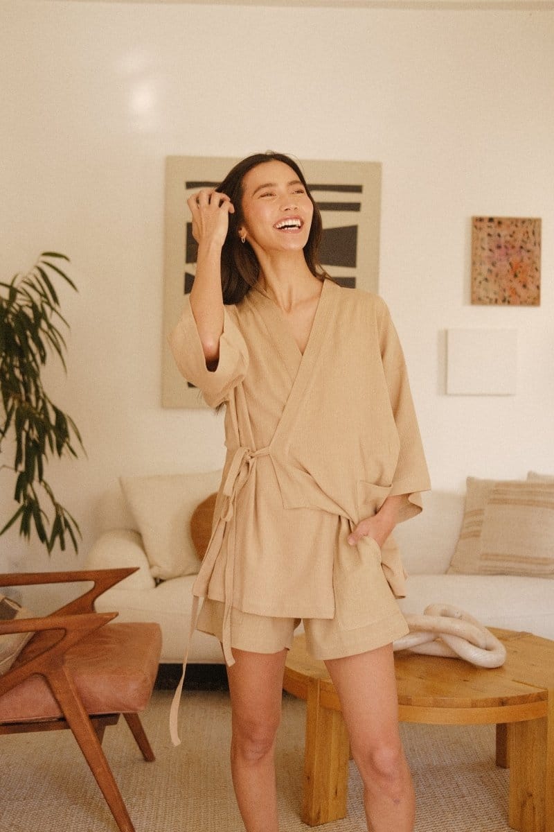 OddBird Loungewear Kardeş Şile Loungewear Shorts - Mediterranean Sand