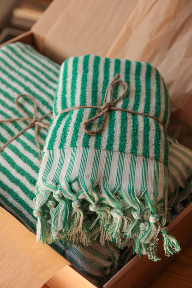OddBird Towels Emerald Green / Bath Towel (Single) Limited Edition Çizgi Turkish Terry Towel Collection