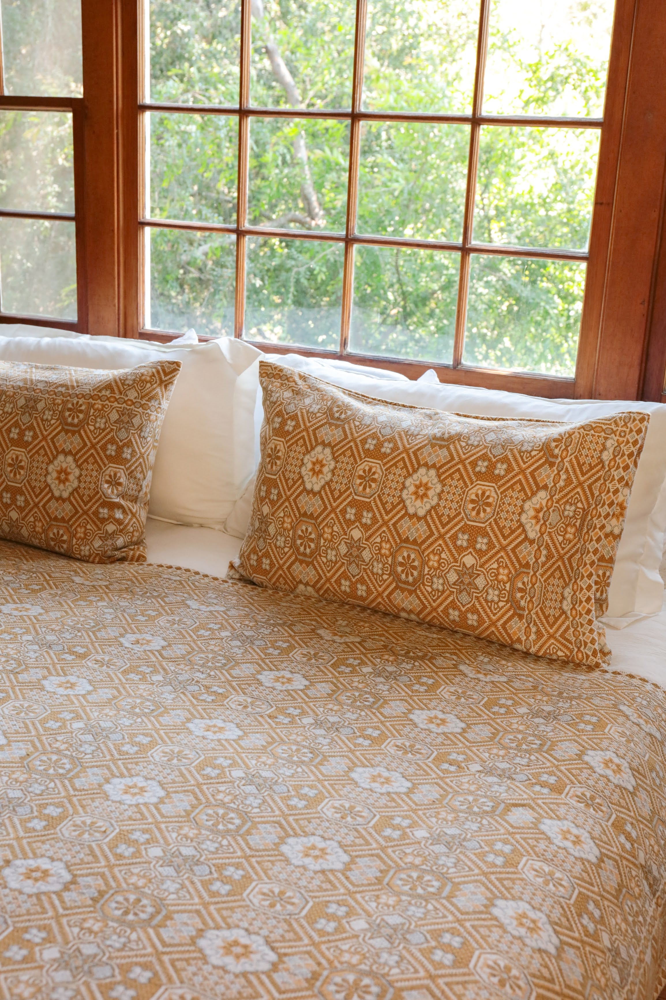 Oddbird Mosaic Handwoven Pillow Cases Luxury Turkish Cotton Unique Print and Completely Machine Washable Sustainably Made Mustard