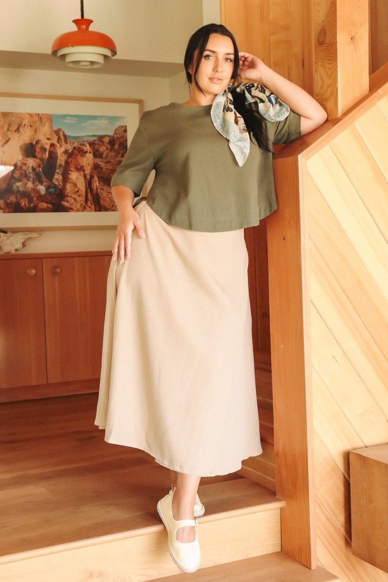 *NEW* Abla A-Line Wrap Skirt - Khaki -  - OddBird Co.