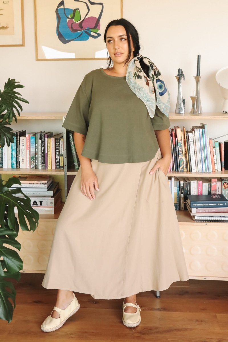 *NEW* Abla A-Line Wrap Skirt - Khaki -  - OddBird Co.