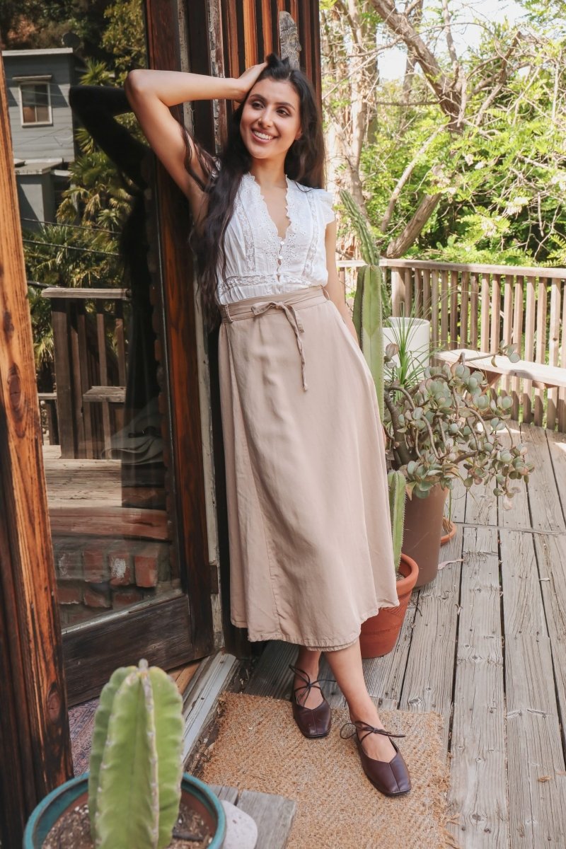 *NEW* Abla A - Line Wrap Skirt - Khaki -  - OddBird Co.