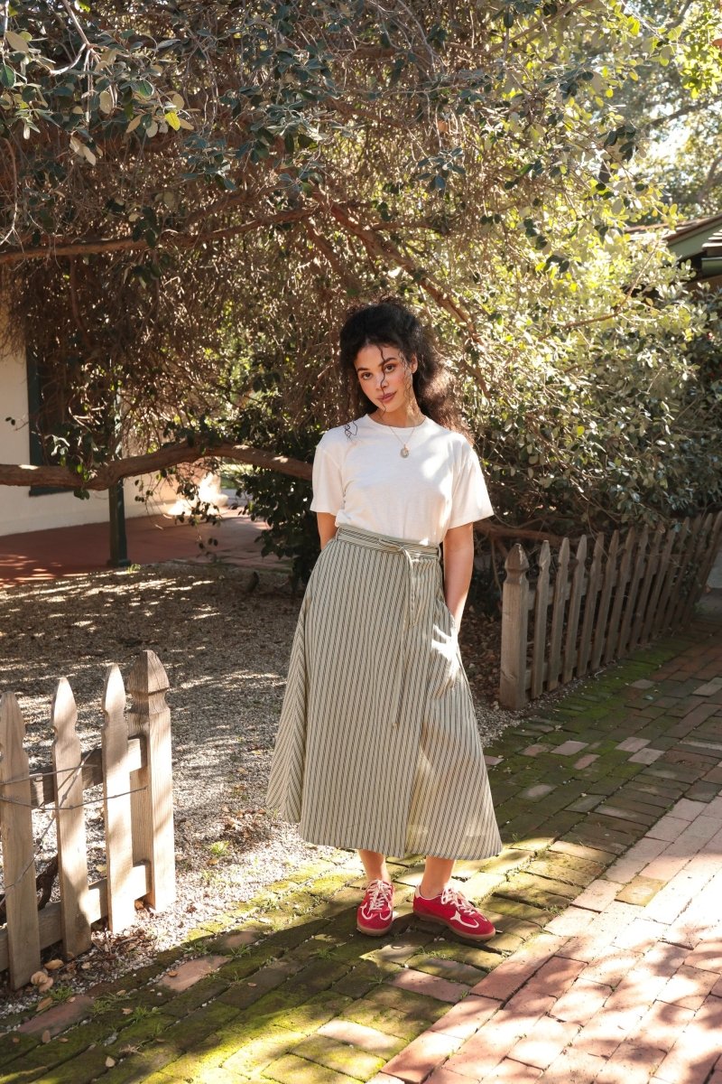 *NEW* Abla A - Line Wrap Skirt - Minted Stripe - KLEEMREMINTXSS - OddBird Co.